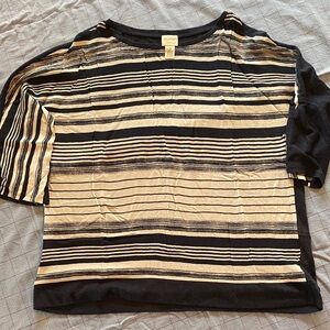 Chico’s Striped Short Sleeve Knit Top - Navy & Cream